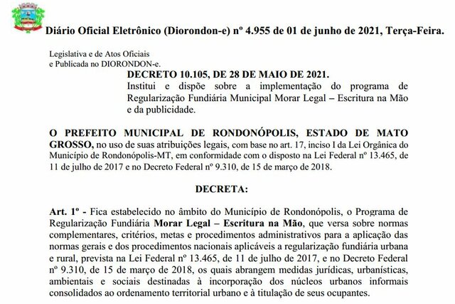 Decreto nº 10.105/2021 (Programa Morar Legal)