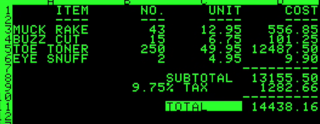 Primo foglio elettronico della storia