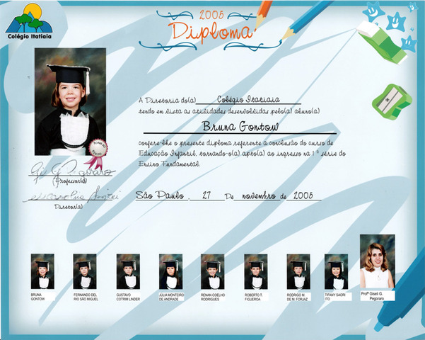 Bruna se formou no pré