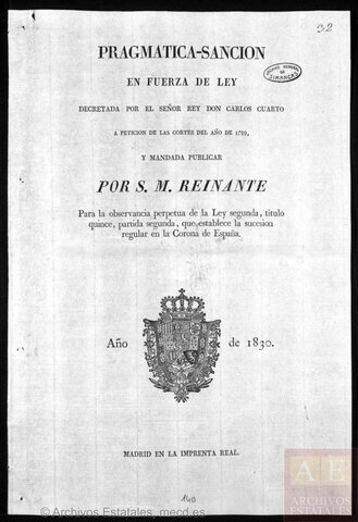 Publicación Pragmática Sanción de 1789