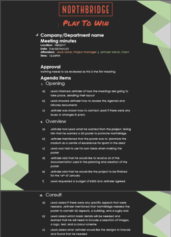 this lesson - minutes and actions