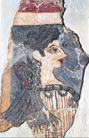 La Parisina, fresco del Palacio de Cnossos, Creta (1500 a.C.) Museo de Heraclio. Minoico Medio.