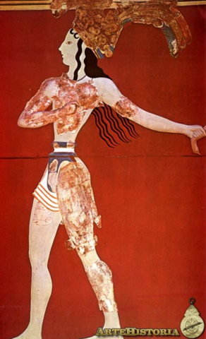 El Príncipe de la flor de lis o de los lirios. Relieve sobre estuco pintado. Palacio de Cnossos, Creta (1450-1400 a.C.) Minoico Reciente. Puede ser un oficiante trasladando un animal, quizás un grifo, atado de la cuerda