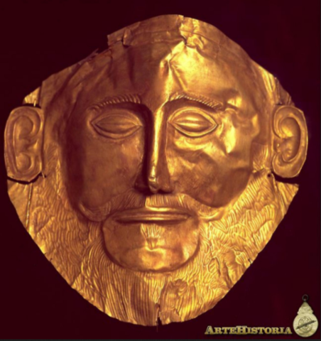 Máscara de Agamenón, 1550-1500 a.C. Micénica. Descubierta por Heinrich Schiliemann en 1876.