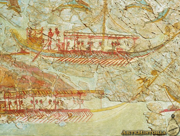 Frescos de la casa Oeste de Acrotiri, Tera, S. XVI a.C. Micénico. Museo Nacional de Atenas.