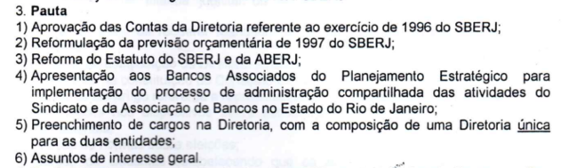 Fusão administrativa entre a Associação e o Sindicato dos Bancos do Estado do Rio de Janeiro