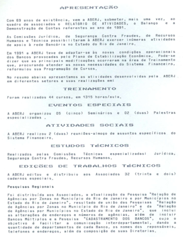 Relatório anual aberj 1991
