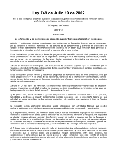Ley 749.