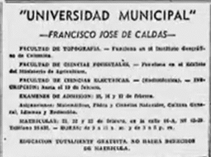 Primer publicidad de la Universidad Distrital