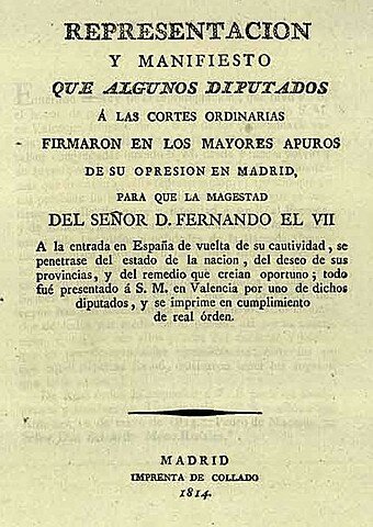 Fernando VII vuelve a España. Manifiesto de los persas