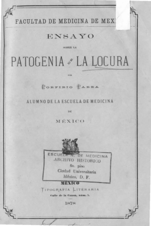 Porfirio Parra publica Ensayo sobre la patogenia de la locura