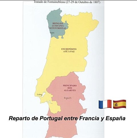 Tratado de Fontainebleau para el reparto de Portugal entre España y Francia.