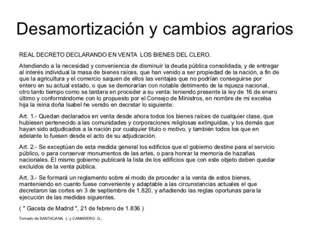 Primeras medidas desamortizadoras