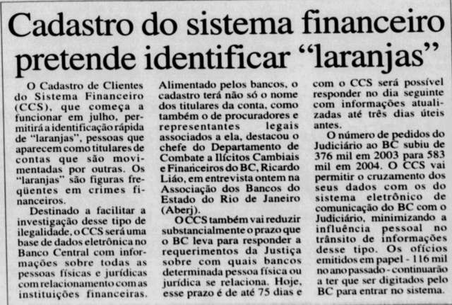 Cadastro do sistema financeiro pretende identificar "laranjas