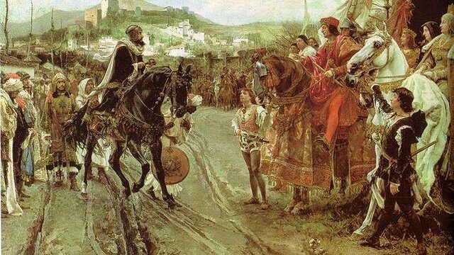Boabdil entrega les claus de la ciutat als Reis Catòlics.