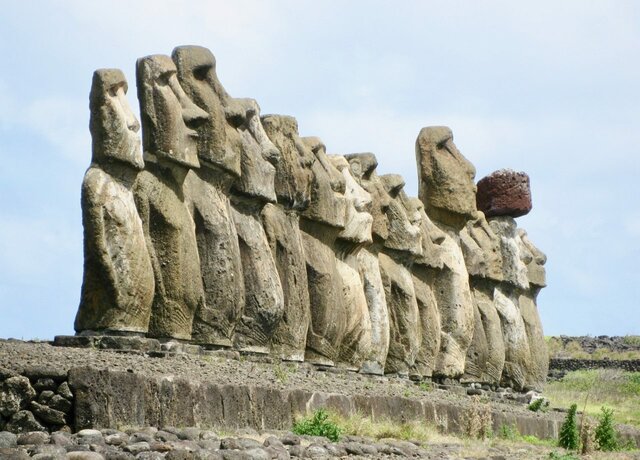 Carving of Moai Statues on the Island of Rapa Nui (Easter Island)