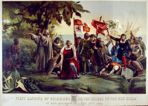 Columbus lands on Bahamian Island