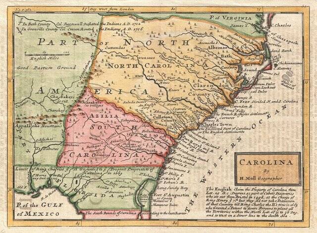 North and South Carolina become royal colonies