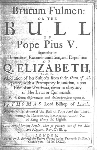 Excommunication of Elisabeth I by the Pope