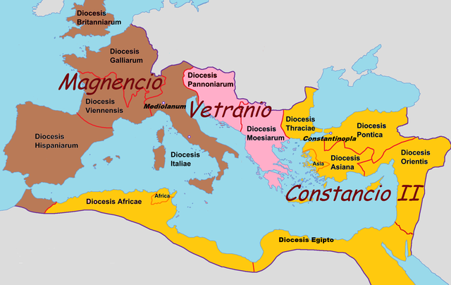 Rebelión de Magnencio, junio 350 (inestabilidad en Occidente de 350 a 353)
