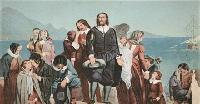 Pilgrims arrive at Plymouth Rock