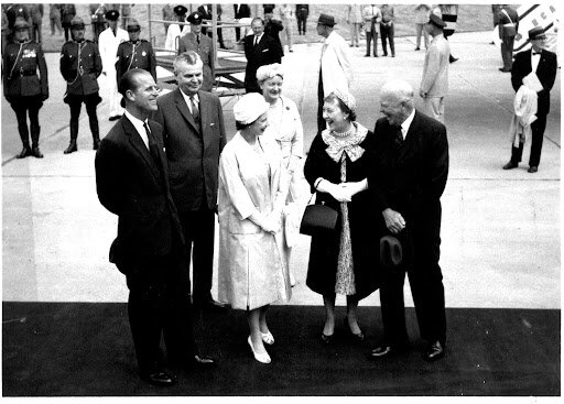 Queen Elizabeth, Prime Minister John Diefenbaker and U.S. President Dwight Eisenhower officially open the St. Lawrence Seaway. +2