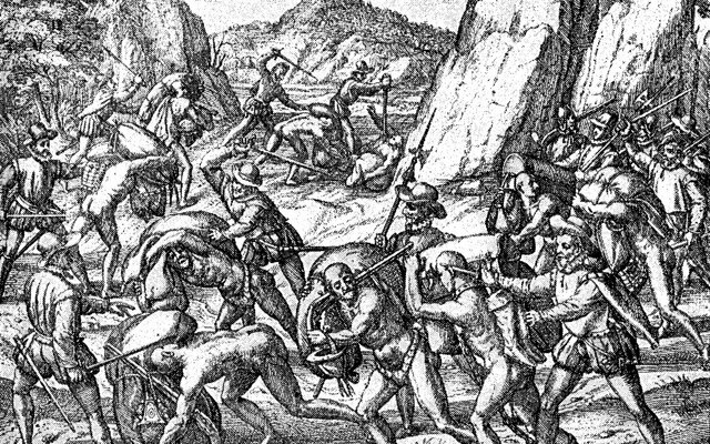 Arrivée du conquistador espagnol, Francisco Pizarro dans l'Empire Inca