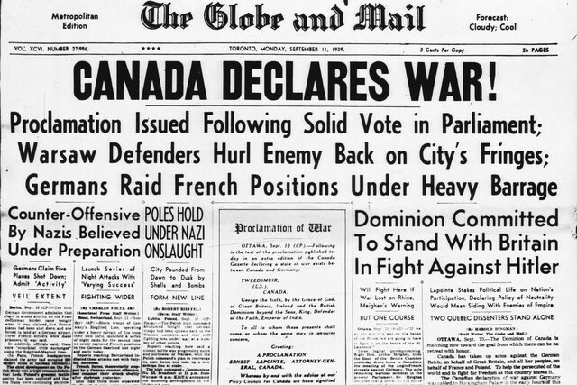 Sept. 10, 1939 – Canada declares war on Nazi Germany.