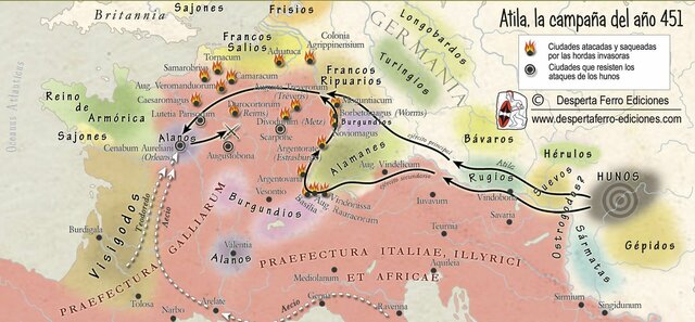 La batalla de los Campos Cataláunicos (451): una alianza de romanos, godos y  germanos derrota a Atila, el "Azote de Dios" a la cabeza de los hunos