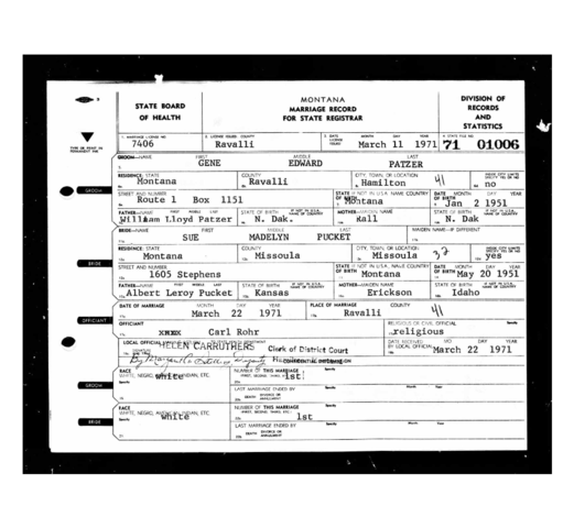 Gene Patzer and Sue Patzer Marry