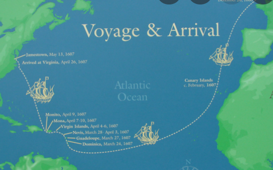 The arrival of Jamestown in Virginia