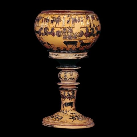 GRECIA. CERÁMICA. Vaso con bodas de Tetis y Peleo, 580-570 a. C
