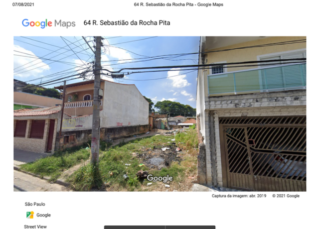 Terreno desocupado, conforme imagem do google maps