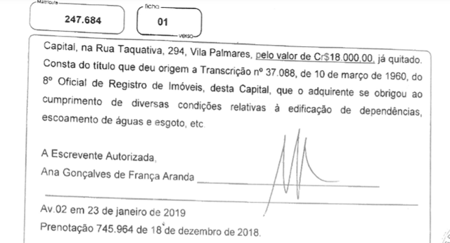 Registro do suposto contrato de compra e venda