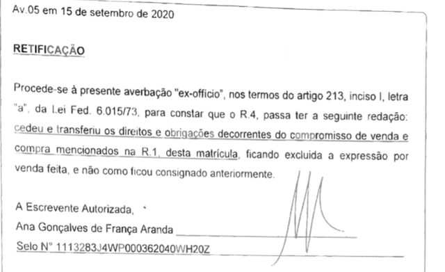 Retificação da averbação da cessão
