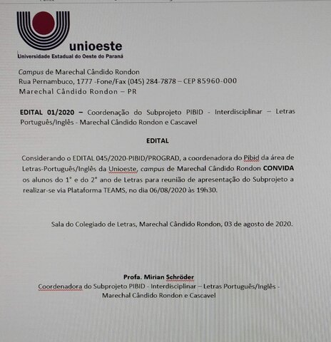 Reunião de Apresentação do Projeto PIBID