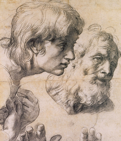 Studio di due teste di Apostoli e delle loro mani