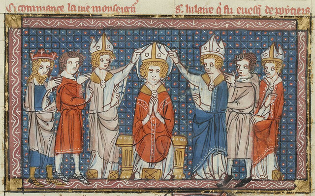 Hilario, es bautizado (ca. 345) y, poco después, elegido obispo (ca. 350)