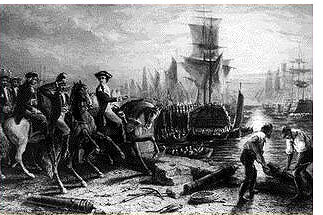 Washington aeries on outskirt of Boston with conical troops