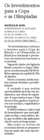 Artigo "Os Investimentos para a Copa e para as Olimpíadas"
