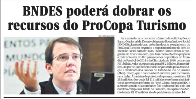 BNDES poderá dobrar os recursos do ProCopa Turismo