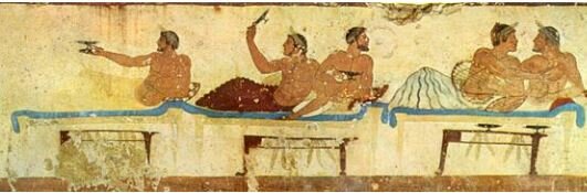 GRECIA. Fresco que representa un simpósion, en la Tumba del nadador
