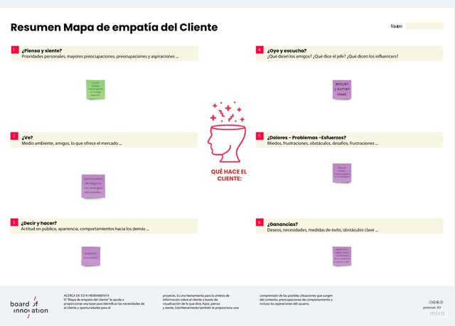 Resumen de mapa de empatia del cliente
