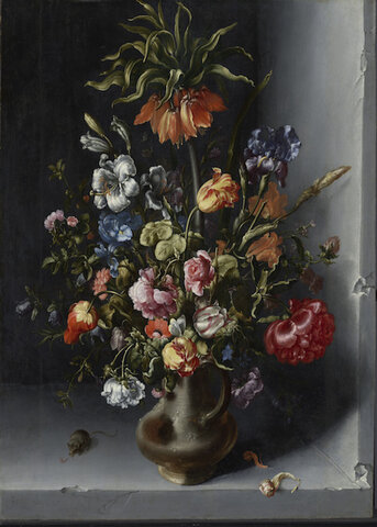 Bloemstilleven met een keizerskroon in een stenen nis