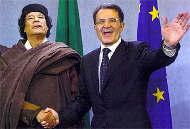 Romano Prodi recibe a Gaddafi en Bruselas