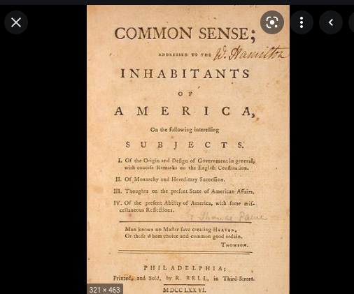 common sense"published by Thomas pain"