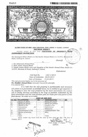 Final Decree, Hon. Aqsa Ghaffar, Civil Judge.