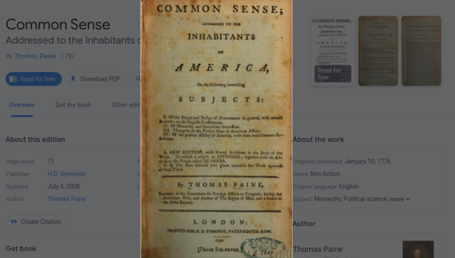 Thomas Paine published "Common Sense"