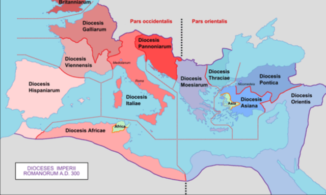División del imperio en oriente y occidente