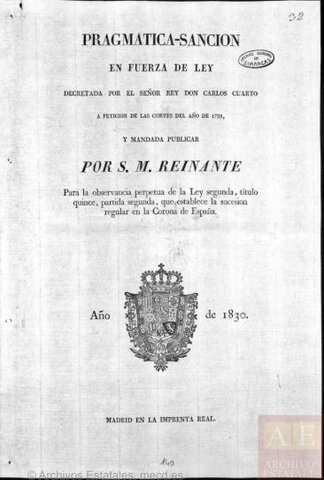 Fernando VII promulga la Pragmática Sanción de 1789
